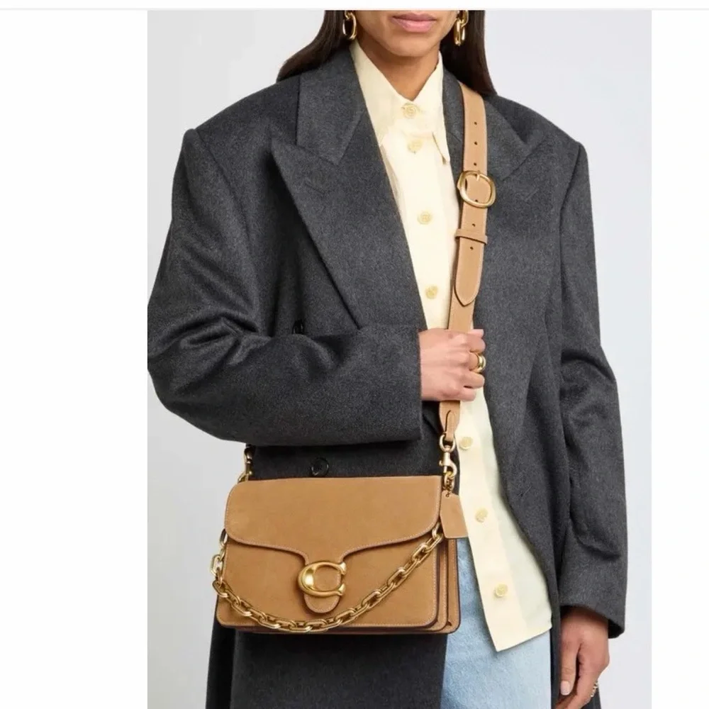 COACH Suede Chain Tabby Shoulder Bag in Sand - Picture 6 of 9